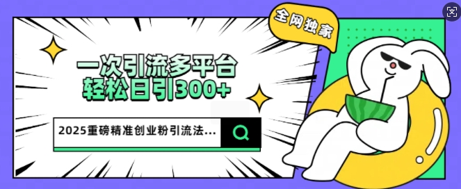 【2025.02.25】2025重磅全网独家引流法，一次多平台，轻松日引300+精准创业粉-芽米宝库