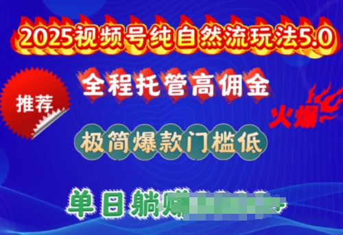 【2025.02.22】2025视频号纯自然流玩法5.0，全程托管高佣金，极简爆款门槛低，单日收益多张百度网盘免费下载-芽米宝库