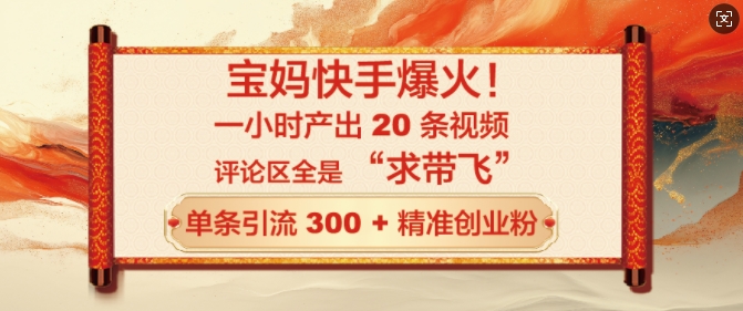 图片[1]-【2025.02.17】宝妈快手爆火，一小时产出 20 条视频，评论区全是 “求带飞”，单条引流 300 + 精准创业粉百度网盘免费下载-芽米宝库