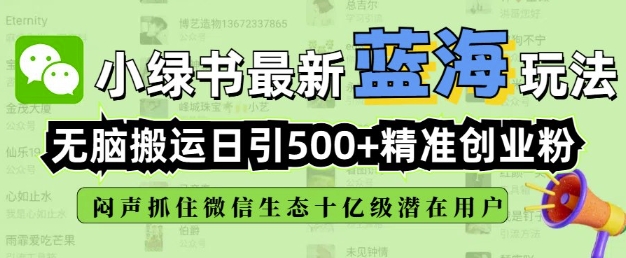 图片[1]-【2025.02.13】小绿书无脑搬运引流，全自动日引500精准创业粉，微信生态内又一个闷声发财的机会百度网盘免费下载-芽米宝库