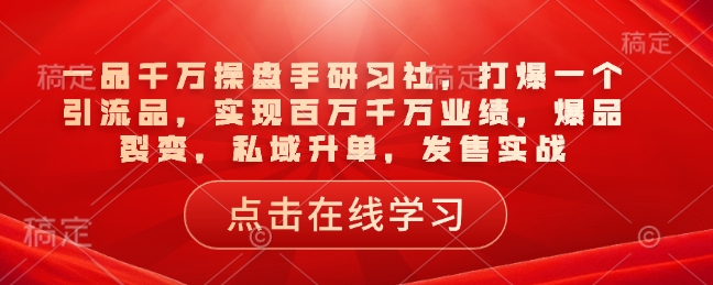 【2025.02.08】一品千万操盘手研习社，打爆一个引流品，实现百万千万业绩，爆品裂变，私域升单，发售实战百度网盘免费下载-芽米宝库