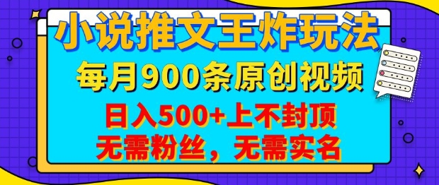 【2025.01.24】小说推文王炸玩法，一键代发，每月最多领900条原创视频，播放量收益日入500+，无需粉丝，无需实名百度网盘免费下载-芽米宝库