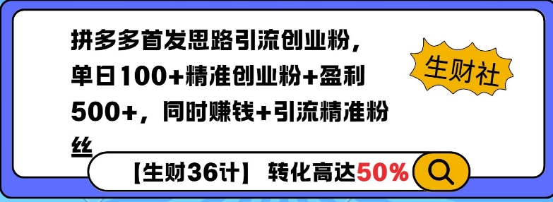 图片[1]-【2025.01.20】拼多多无敌思路引流创业粉，无脑矩阵开店，同时挣钱+引流精准粉丝百度网盘免费下载-芽米宝库