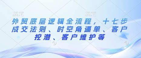 【2025.01.12】外贸底层逻辑全流程，十七步成交法则、时空角逼单、客户挖潜、客户维护等百度网盘免费下载-芽米宝库