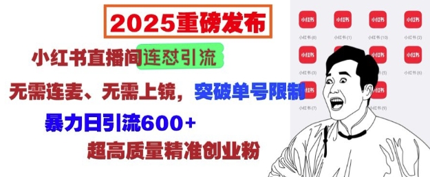 【2025.01.07】2025重磅发布：小红书直播间连怼引流，无需连麦、无需上镜，突破单号限制，暴力日引流600+百度网盘免费下载-芽米宝库