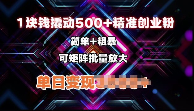 【2025.01.05】低价撬动500+精准创业粉，简单、粗暴、批量放大，单日变现多张百度网盘免费下载-芽米宝库