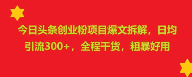 【2025.01.01】今日头条创业粉项目爆文拆解，日均引流300+，全程干货，粗暴好用百度网盘免费下载-芽米宝库