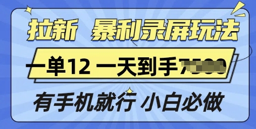 【2024.12.31】拉新暴利录屏玩法，一单12块，有手机就行，小白必做百度网盘免费下载-芽米宝库