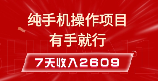 图片[1]-【2024.12.28】纯手机操作的小项目，有手就能做，7天收入2609+实操教程百度网盘免费下载-芽米宝库