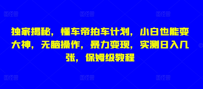 图片[1]-【2024.12.26】独家揭秘，懂车帝拍车计划，小白也能变大神，无脑操作，暴力变现，实测日入几张，保姆级教程百度网盘免费下载-芽米宝库