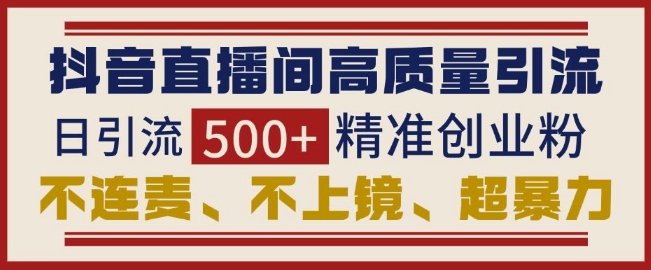 【2024.12.22】抖音直播间引流创业粉，无需连麦、不用上镜、超暴力，日引流500+高质量精准创业粉百度网盘免费下载-芽米宝库