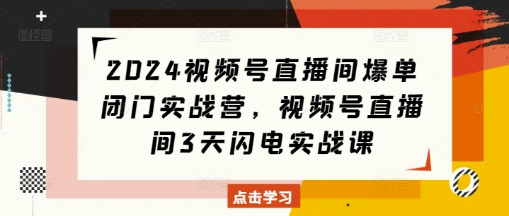 【2024.12.19】2024视频号直播间爆单闭门实战营，视频号直播间3天闪电实战课百度网盘免费下载-芽米宝库