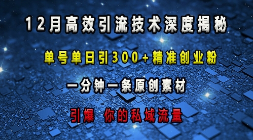 图片[1]-【2024.12.16】最新高效引流技术深度揭秘 ，单号单日引300+精准创业粉，一分钟一条原创素材，引爆你的私域流量百度网盘免费下载-芽米宝库