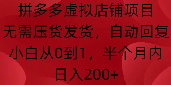 【2024.12.11】拼多多虚拟店铺项目，无需压货发货，自动回复，小白从0到1，半个月内日入200+百度网盘免费下载-芽米宝库