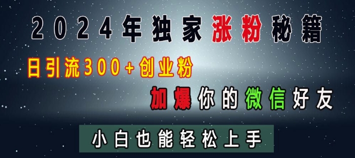 图片[1]-【2024.12.02】2024年独家涨粉秘籍，日引流300+创业粉，加爆你的微信好友，小白也能轻松上手百度网盘免费下载-芽米宝库