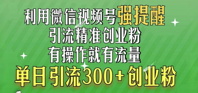 【2024.11.29】利用微信视频号“强提醒”功能，引流精准创业粉，搬砖式引流，单日引流300+创业粉百度网盘免费下载-芽米宝库