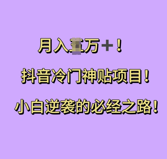 图片[1]-【2024.11.29】抖音冷门神贴项目，小白逆袭的必经之路，月入过W百度网盘免费下载-芽米宝库