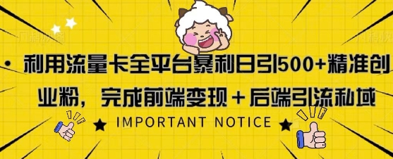 图片[1]-【2024.11.26】利用流量卡全平台，暴利日引500+精准创业粉百度网盘免费下载-芽米宝库