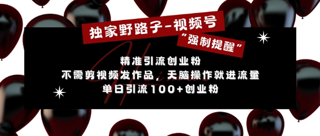 图片[1]-【2024.11.22】独家野路子利用视频号“强制提醒”，不需剪视频发作品，无脑操作就进流量，单日引流100+创业粉百度网盘免费下载-芽米宝库