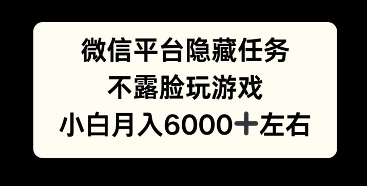 图片[1]-【2024.11.19】微信平台隐藏任务，不露脸玩游戏，月入6000+百度网盘免费下载-芽米宝库