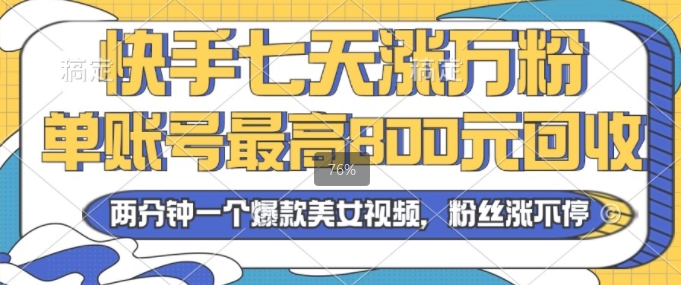 图片[1]-【2024.11.18】2024年快手七天涨万粉，单账号最高800元回收，两分钟一个爆款美女视频百度网盘免费下载-芽米宝库