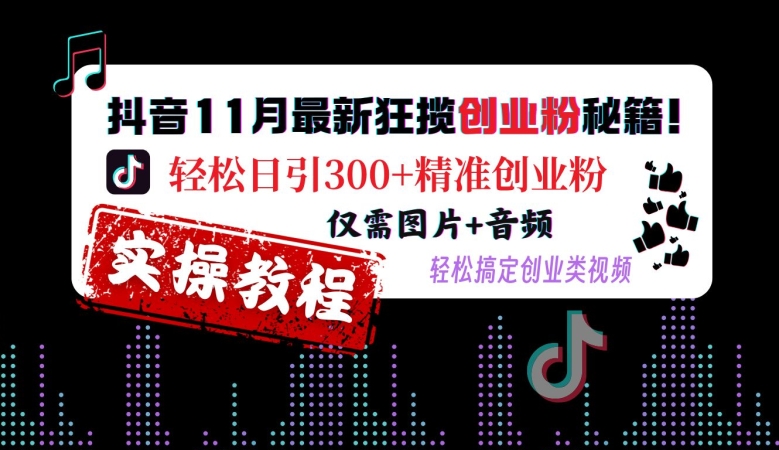 【2024.11.13】抖音11月最新狂揽创业粉秘籍，轻松日引300+精准创业粉，仅需图片+音频，轻松搞定创业类视频百度网盘免费下载-芽米宝库