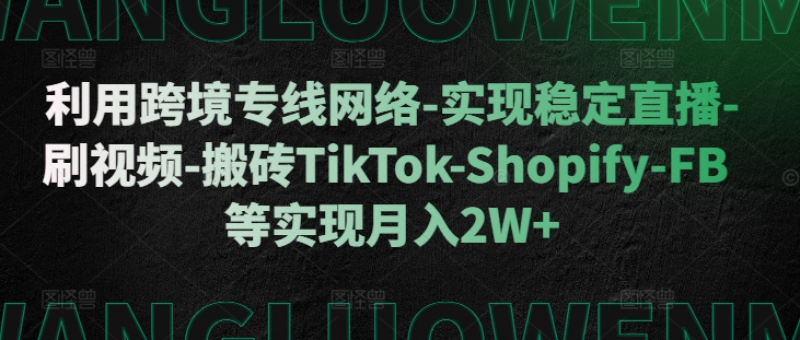 【2024.11.01】利用跨境专线网络-实现稳定直播-刷视频-搬砖TikTok-Shopify-FB等实现月入2W+百度网盘免费下载-芽米宝库