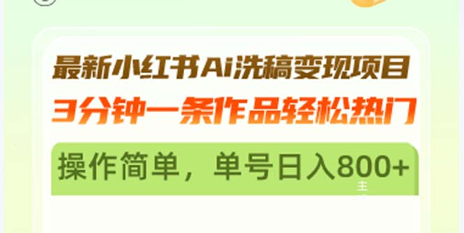 【2024.11.01】最新小红书Ai洗稿变现项目 3分钟一条作品轻松热门 操作简单，单号日入800+百度网盘免费下载-芽米宝库