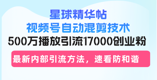 【2024.10.31】星球精华帖视频号自动混剪技术，500万播放引流17000创业粉，最新内部引流方法百度网盘免费下载-芽米宝库