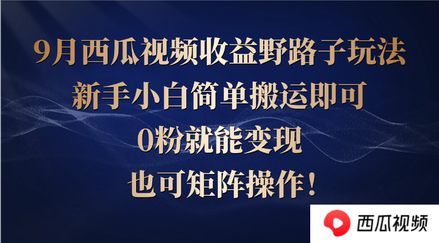 【2024.09.28】西瓜视频收益野路子玩法，新手小白简单搬运即可，0粉就能变现，也可矩阵操作百度网盘免费下载-芽米宝库