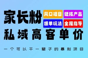 【2024.09.24】家长粉：私域高客单价，一个可以干一辈子的暴利项目，初中毕业就能完全上手百度网盘免费下载-芽米宝库