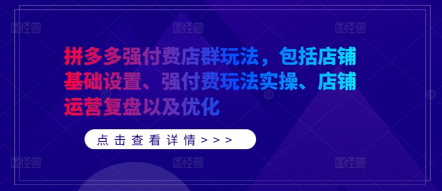 图片[1]-【2024.09.22】拼多多强付费店群玩法，包括店铺基础设置、强付费玩法实操、店铺运营复盘以及优化百度网盘免费下载-芽米宝库