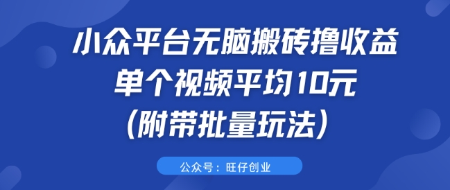 图片[1]-【2024.09.16】小众平台无脑搬砖撸收益 单个视频平均10元 (附带批量玩法)百度网盘免费下载-芽米宝库