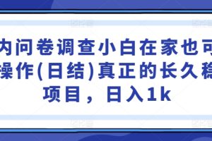 【2024.09.15】国内问卷调查，小白在家也可批量操作(日结)，真正的长久稳定项目，日入1k百度网盘免费下载-芽米宝库
