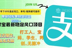 【2024.09.13】下半年最新风口项目，支付宝最稳定玩法，0成本无脑操作，最快当天提现百度网盘免费下载-芽米宝库