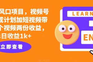 【2024.09.10】2024年风口项目，视频号创作分成计划加短视频带货，一个视频两份收益，单日收益1k+百度网盘免费下载-芽米宝库