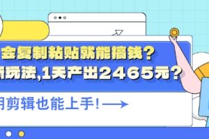 【2024.09.04】会复制粘贴就能搞钱?最新玩法，1天产出2465元?不用剪辑也能上手百度网盘免费下载-芽米宝库