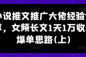 【2024.08.29】小说推文推广大佬经验分享，女频长文1天1万收益爆单思路(上)百度网盘免费下载-芽米宝库