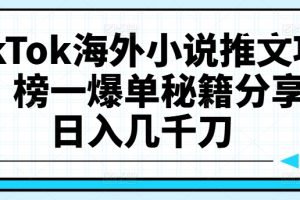 【2024.08.23】TikTok海外小说推文项目，榜一爆单秘籍分享，日入几千刀百度网盘免费下载-芽米宝库