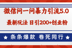 【2024.08.21】微信问一问最新引流5.0，日稳定引流200+创业粉，加爆微信，卷死同行百度网盘免费下载-芽米宝库