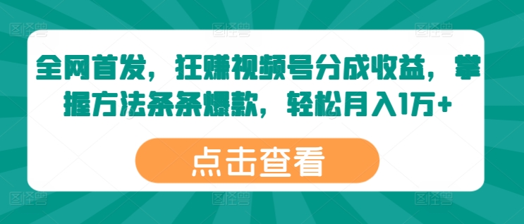 图片[1]-【2024.08.20】全网首发，狂赚视频号分成收益，掌握方法条条爆款，轻松月入1万+百度网盘免费下载-芽米宝库