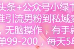 【2024.08.17】微头条+公众号小绿书，精准引流男粉到私域卖套图，无脑操作，有手就行，每单99-200，每天5单百度网盘免费下载-芽米宝库