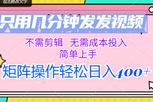 【2024.08.16】只用几分钟发发视频，不需剪辑，无需成本投入，简单上手，矩阵操作轻松日入400+百度网盘免费下载-芽米宝库