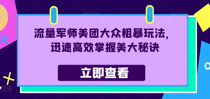 图片[1]-【2024.08.09】流量军师美团大众粗暴玩法，迅速高效掌握美大秘诀百度网盘免费下载-芽米宝库