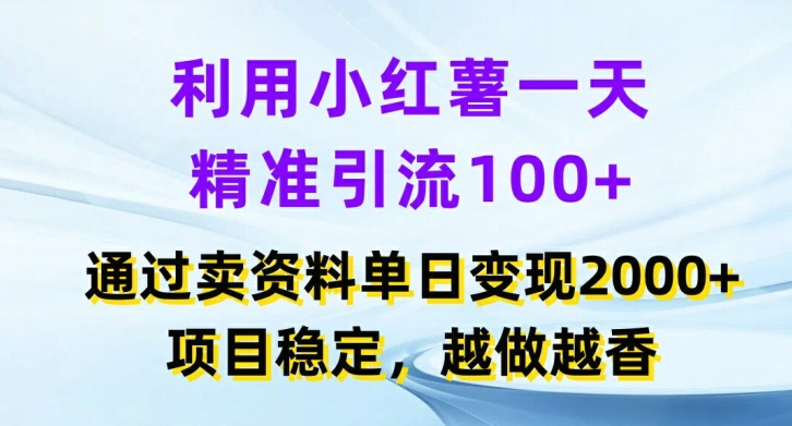 图片[1]-【2024.08.02】利用小红书一天精准引流100+，通过卖项目单日变现2k+，项目稳定，越做越香百度网盘免费下载-芽米宝库