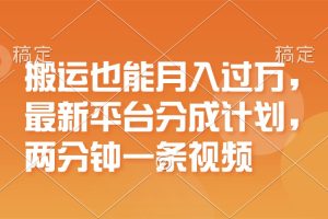 【2024.07.31】搬运也能月入过万，最新平台分成计划，一万播放一百米，一分钟一个作品百度网盘免费下载-芽米宝库