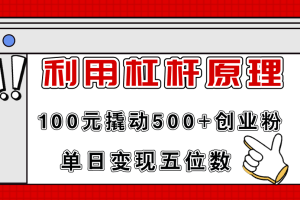【2024.07.30】利用杠杆100元撬动500+创业粉，单日变现5位数百度网盘免费下载-芽米宝库