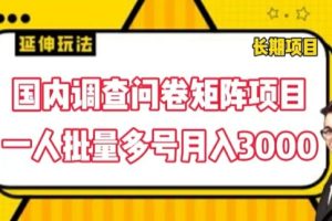 【2024.07.24】国内调查问卷矩阵项目，一人批量多号月入3000百度网盘免费下载-芽米宝库