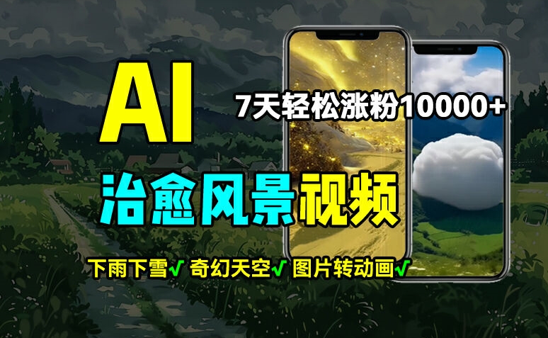 图片[1]-【2024.07.22】AI制作治愈风景，7天涨粉过万，落地云下雨下雪等场景制作，上手快操作简单百度网盘免费下载-芽米宝库