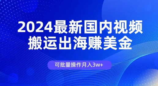 图片[1]-【2024.07.21】2024最新国内视频搬运出海赚美金，可批量操作月入3w百度网盘免费下载-芽米宝库